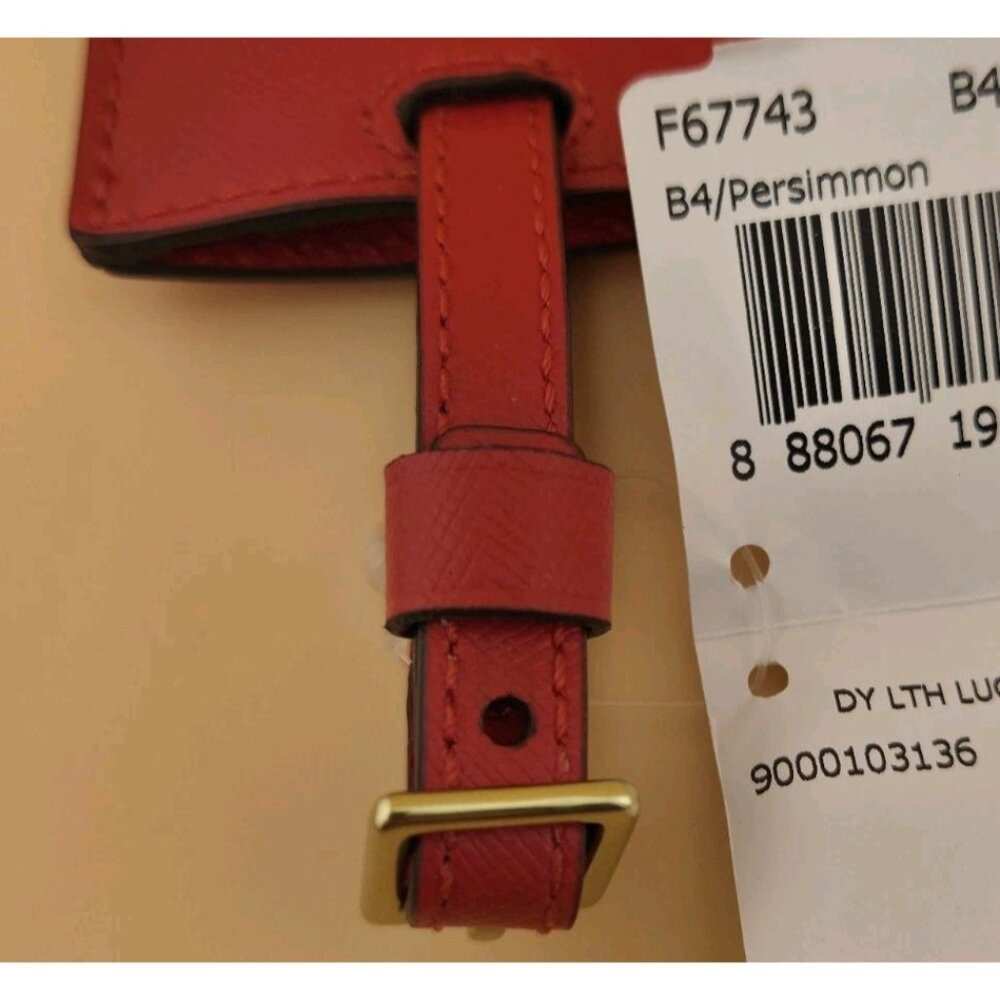 Coach Darcy Leather Luggage Tag Vermillion Red & Gold F67743 NWT - Picture 4 of 8
